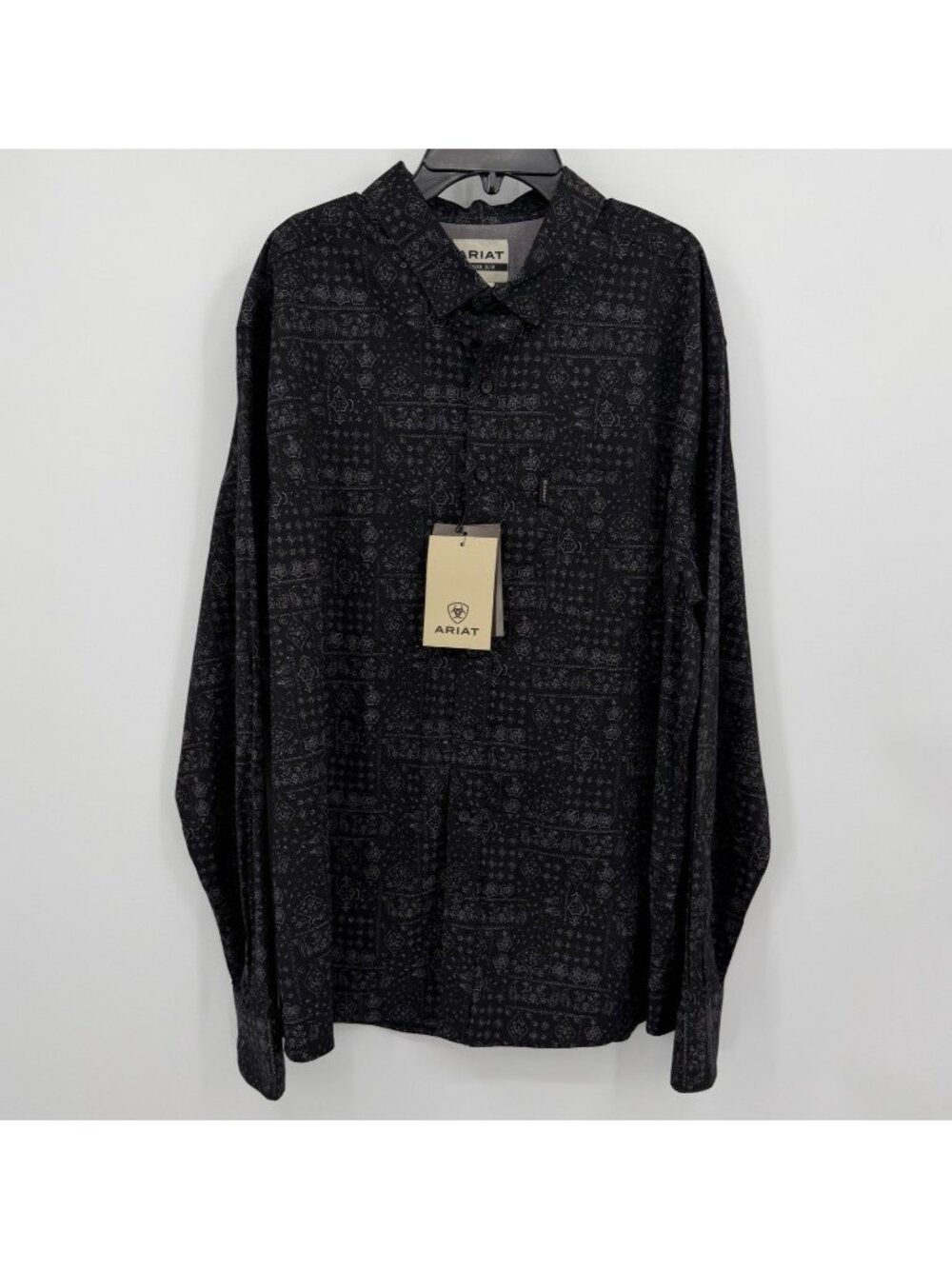 Ariat Micah Modern Slim Long Sleeve Button Down Shirt sz XXL Black Paisley Patch